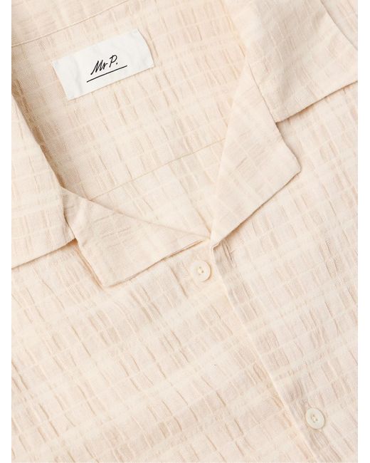 Mr P. Kariertes Hemd aus Seersucker aus einer Baumwollmischung mit Reverskragen in Natural für Herren