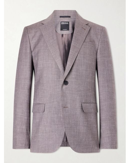 Zegna Purple Prince Of Wales Checked Wool, Silk And Linen-Blend Suit Jacket for men