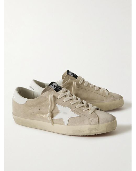 Golden Goose Deluxe Brand Natural Super-star Distressed Leather-trimmed Suede Sneakers for men