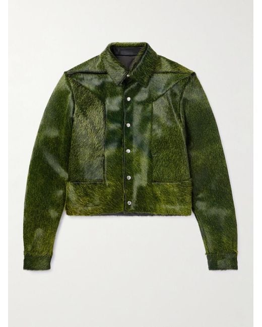 Rick Owens Green Alice Strobe Cropped Pony Hair Jacket for men