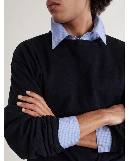 mfpen Blue Companion Cropped Cotton And Linen-Blend Sweater for men