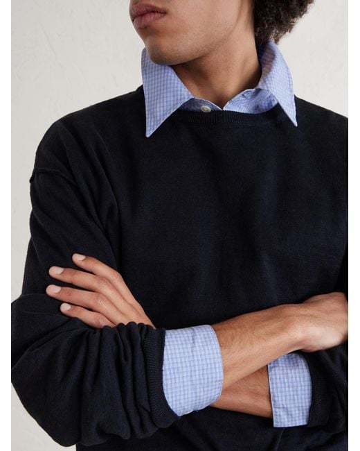 mfpen Blue Companion Cropped Cotton And Linen-Blend Sweater for men