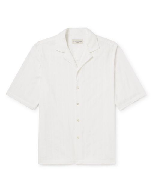 Officine Generale White Eren Camp-collar Striped Cotton-jacquard Shirt for men