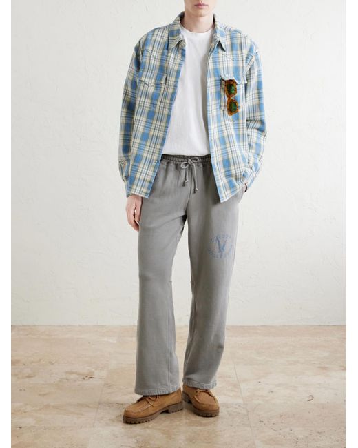 CHERRY LA Blue Checked Cotton Western Shirt for men