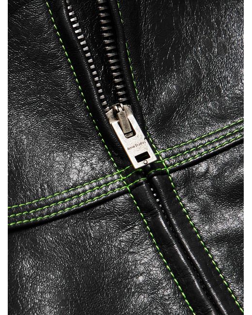 Acne Black Logo-Embroidered Panelled Leather Jacket for men