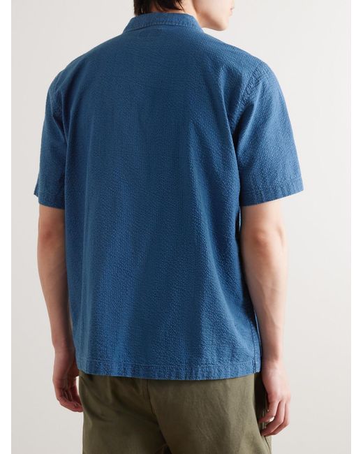 Universal Works Road Hemd aus Baumwoll-Seersucker mit wandelbarem Kragen in Blue für Herren