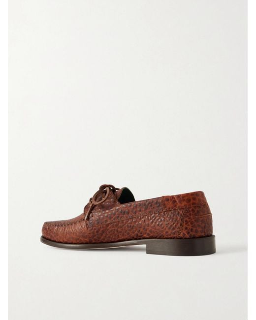 VINNY'S Brown Millo Croc-effect Leather Boat Shoes for men