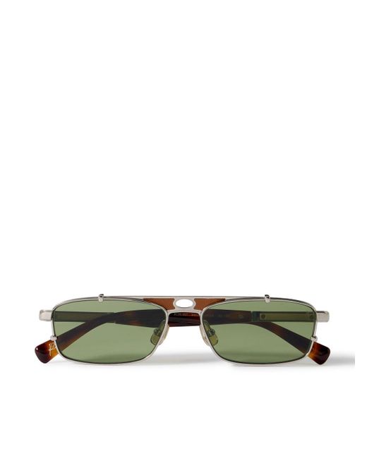 Brunello Cucinelli Green Square-Frame Leather-Trimmed-Tone Sunglasses for men
