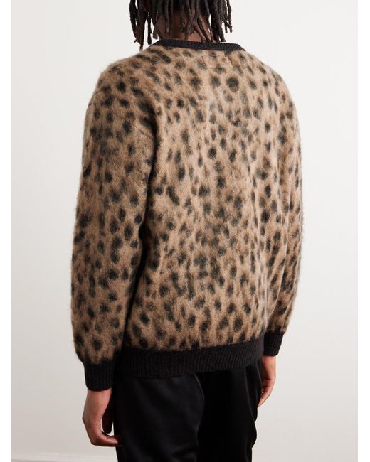 Wacko Maria Brown Leopard-jacquard Knitted Sweater for men