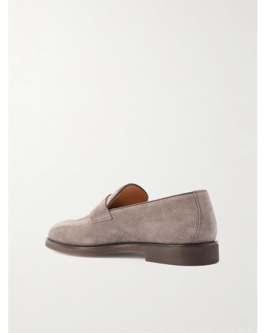 Brunello Cucinelli Brown Suede Penny Loafers for men