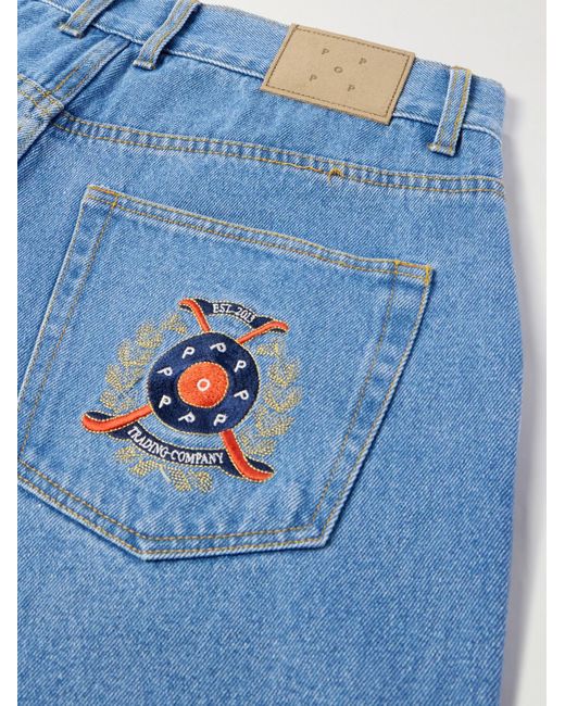 Pop Trading Co. Blue Straight-leg Logo-embroidered Stonewashed Jeans for men