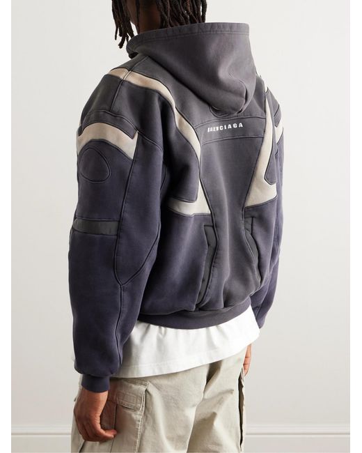 Balenciaga Black Logo-Embroidered Panelled Cotton-Blend Zip-Up Hoodie for men