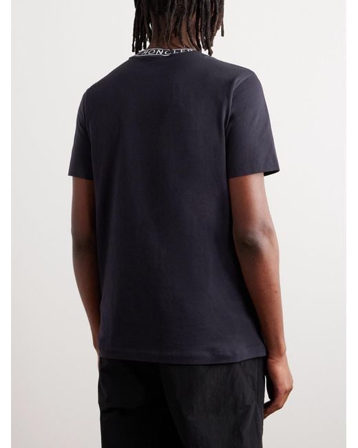 Moncler Blue Slim-Fit Logo-Jacquard Cotton-Jersey T-Shirt for men