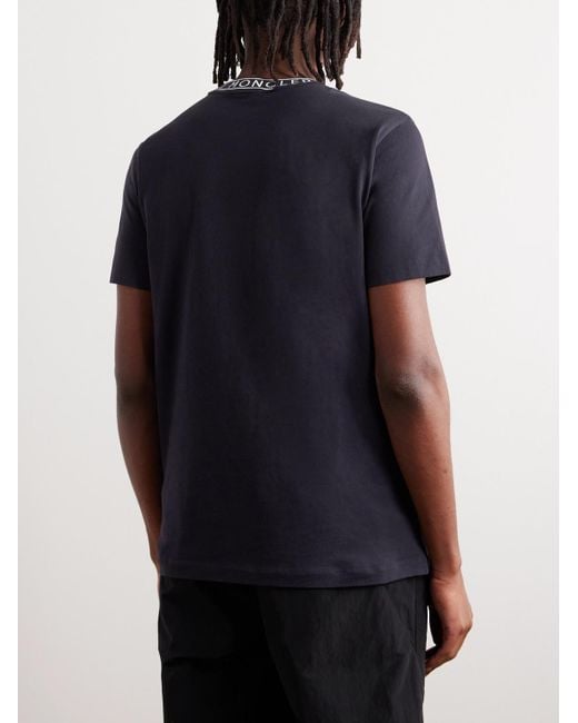 Moncler Blue Slim-fit Logo-jacquard Cotton-jersey T-shirt for men