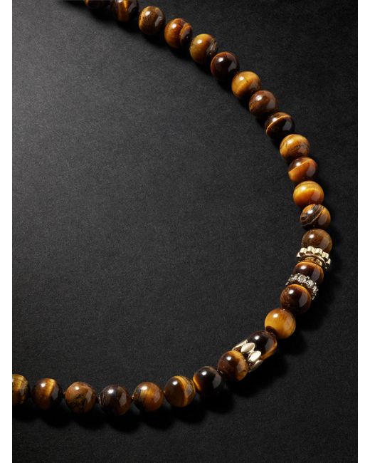Sydney Evan Black 14-Karat, Tiger's Eye And Diamond Necklace for men