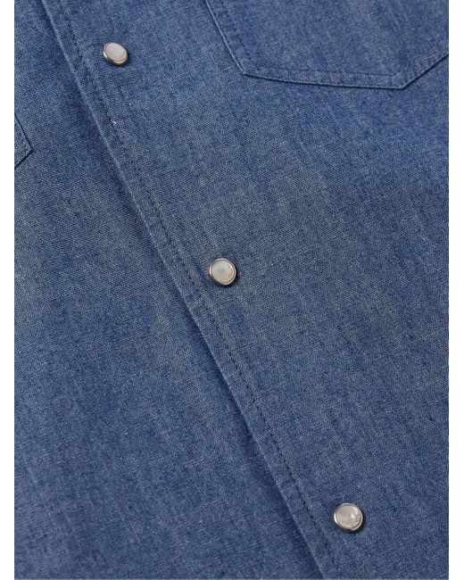 Camicia in chambray di cotone Thomas di Loro Piana in Blue da Uomo