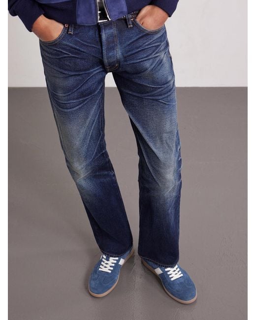 Tom Ford Blue Archer Leather-Trimmed Suede Sneakers for men