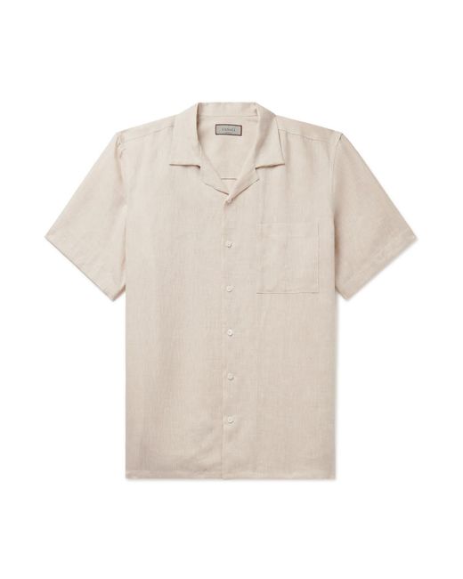 Canali White Camp-collar Linen-jacquard Shirt for men
