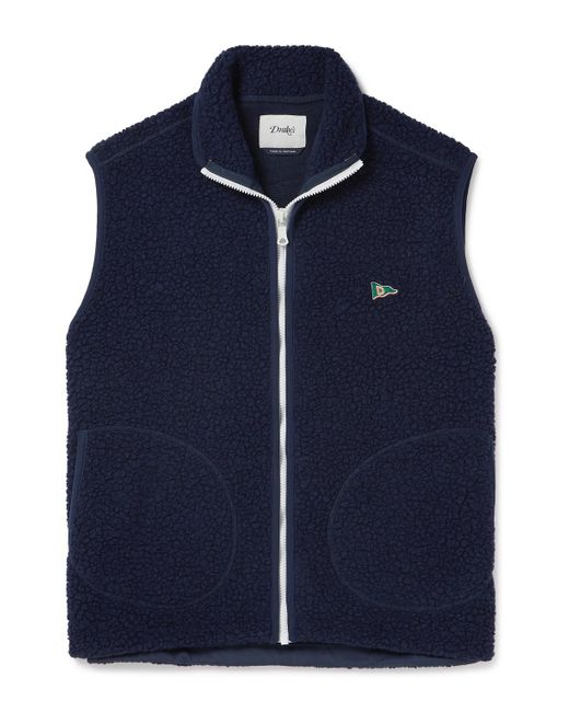 Drake's Blue Logo-embroidered Wool-blend Fleece Gilet for men