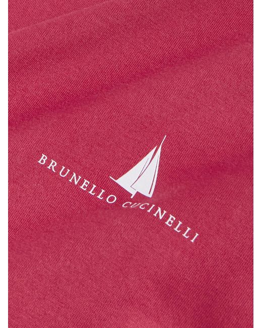 Brunello Cucinelli Schmal geschnittenes T-Shirt aus Baumwoll-Jersey mit Logoprint in Pink für Herren