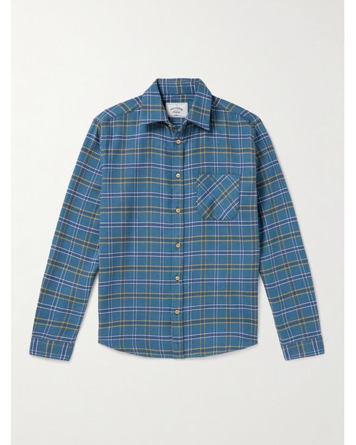 Portuguese Flannel Blue Checked Cotton-flannel Shirt for men
