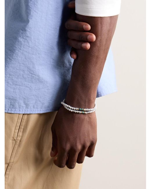 Mikia White Silver Multi-stone Beaded Wrap Bracelet for men