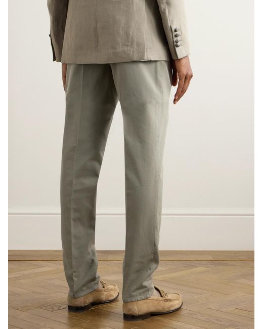 Brunello Cucinelli Green Tapered Pleated Cotton-twill Suit Trousers for men