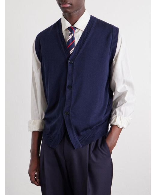 John Smedley Blue Bill Nighy Merino Wool Vest for men