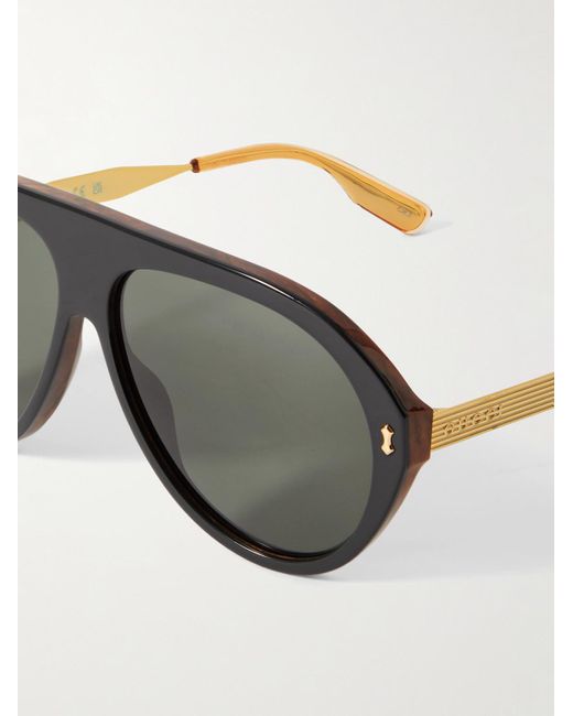 Occhiali da sole in acetato e metallo dorato stile aviator di Gucci in Black da Uomo