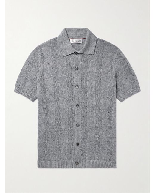 Brunello Cucinelli Gray Striped Linen And Cotton-blend Shirt for men