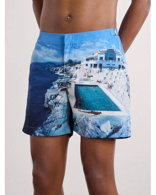Orlebar Brown Blue Bulldog Straight-Leg Mid-Length Printed Swim Shorts for men