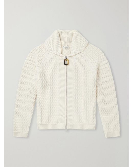 J.W. Anderson Natural Honeycomb Cable-Knit Cotton-Blend Zip-Up Cardigan for men