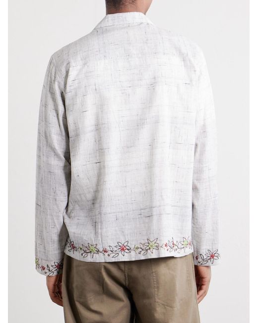 Kartik Research White Camp-Collar Bead-Embellished Embroidered Cotton-Voile Shirt for men
