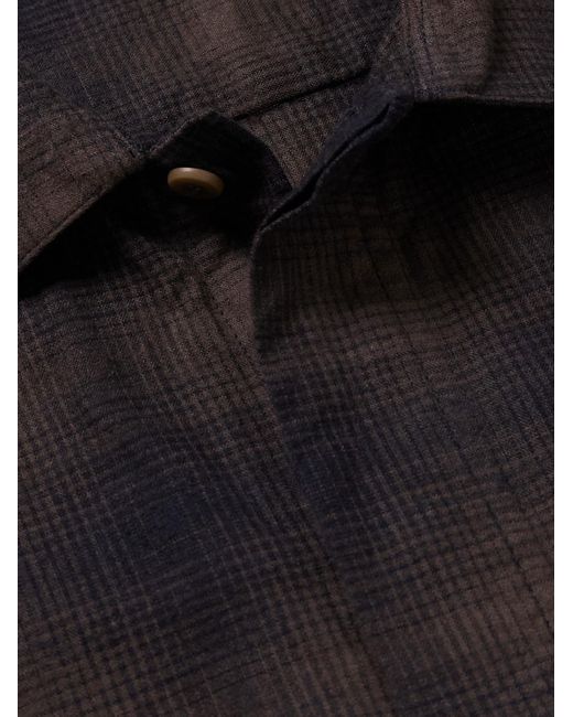 Folk Blue Patch Checked Cotton And Linen-blend Flannel Shirt for men