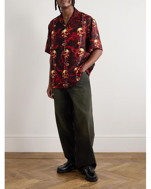 Wacko Maria Red 56 Tattoo Studio Camp-collar Printed Tm Lyocell Shirt for men