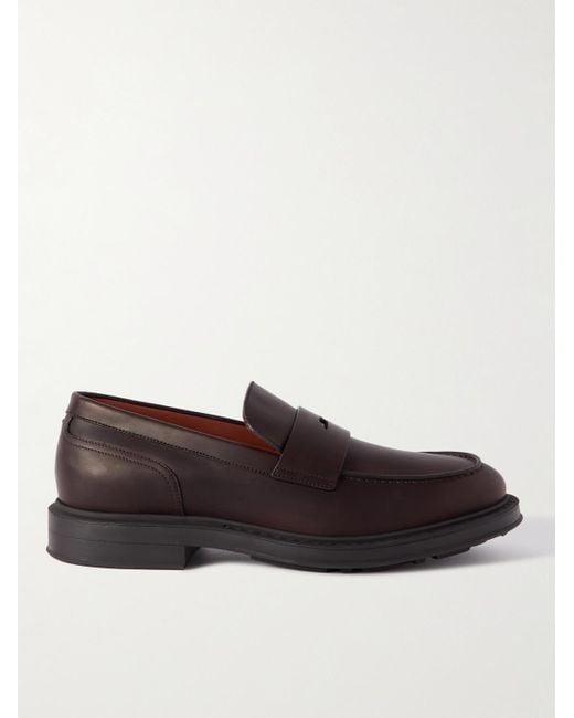 Loro Piana Brown Travis Leather Penny Loafers for men