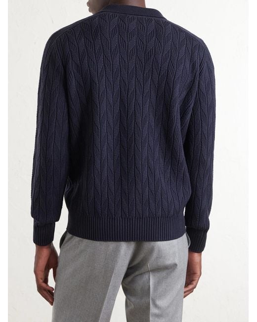 Canali Blue Textured Wool Polo Sweater for men