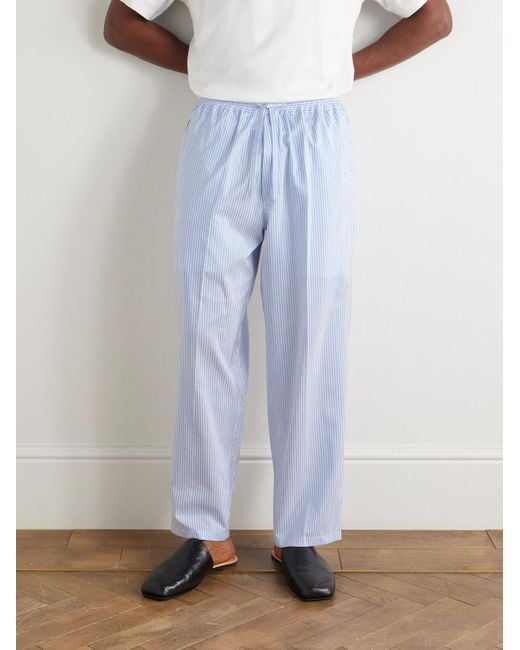 Umit Benan Blue Julian Straight-Leg Silk And Cotton-Blend Drawstring Trousers for men