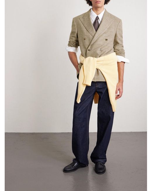 Polo Ralph Lauren Natural Double-Breasted Prince Of Wales Checked Silk, Wool And Linen-Blend Blazer for men