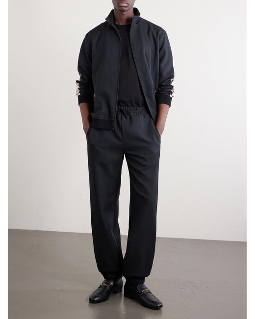 Valentino Garavani Blue Tapered Logo-appliqued Striped Drill Sweatpants for men