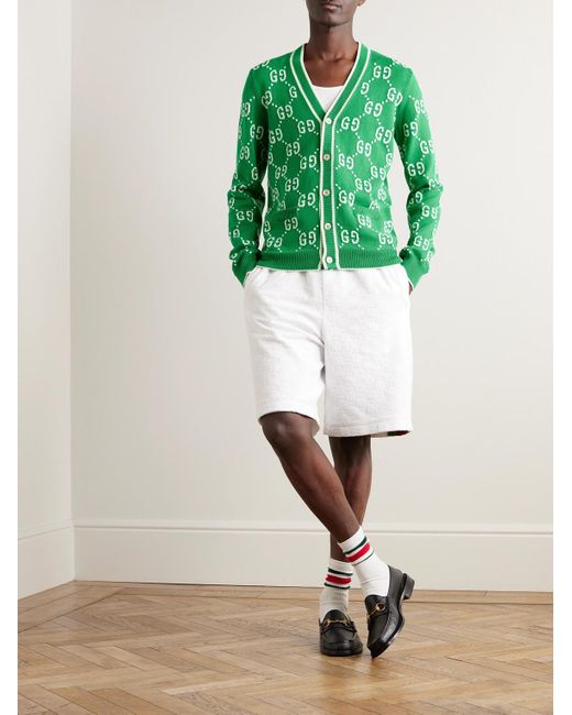 Gucci Cardigan aus Baumwolle mit Intarsienlogomuster in Green für Herren