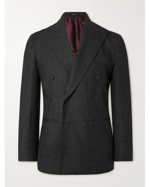 Rubinacci Black Slim-Fit Double-Breasted Wool-Flannel Suit Jacket for men