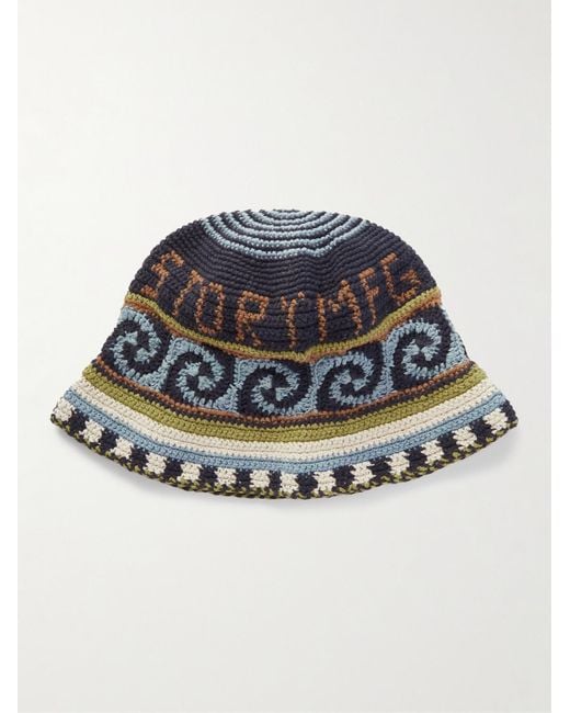 STORY mfg. Blue Crocheted Organic Cotton Bucket Hat