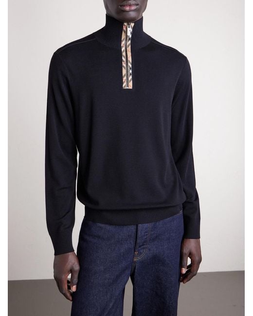 Burberry Blue Wool Half-zip Sweater for men
