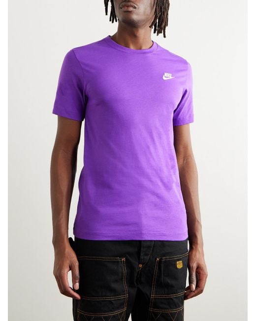 Nike Purple Sportswear Club Logo-embroidered Cotton-jersey T-shirt for men
