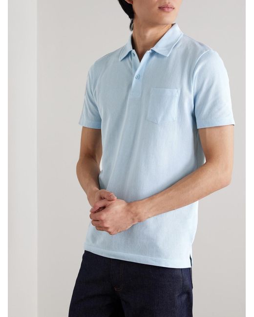 Sunspel Blue Riviera Slim-Fit Cotton-Mesh Polo Shirt for men