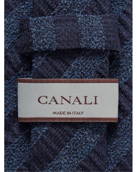 Canali Blue 8cm Striped Silk-blend Bouclé Tie for men