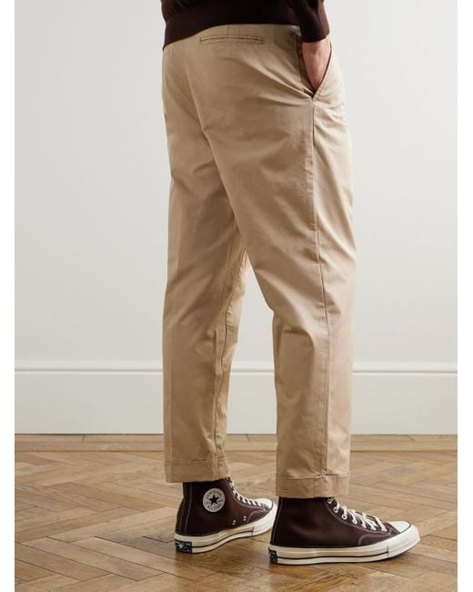 Beams Plus Natural Tapered Pleated Cotton-Twill Trousers for men