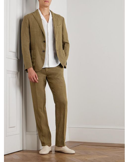 Boglioli Green Slim-Fit Straight-Leg Linen Suit Trousers for men