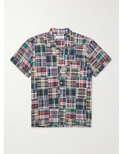 Alex Mill Gray Convertible-collar Patchwork Checked Cotton-madras Shirt for men